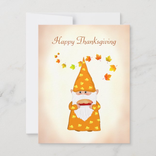 Cute Gnome and Fall Leaves Thanksgiving Holiday Card (Front)