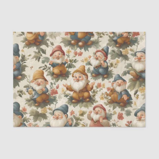 Cute gnome and flowers design tissue paper (Front)
