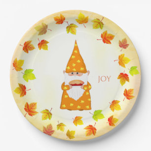 Cute Gnome and Holiday Fall Leaves  Paper Plate