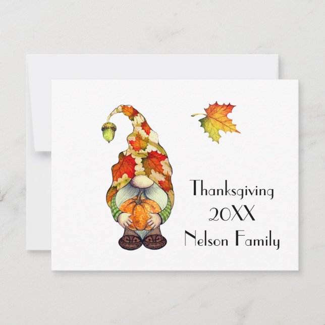 Cute Gnome and Pumpkin  floral Thanksgiving   Card (Front)