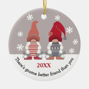 Cute Gnome Better Friend Red Pink Grey White Ceramic Tree Decoration