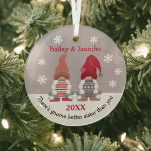 Cute Gnome Better Sister Red Pink Grey White Glass Tree Decoration