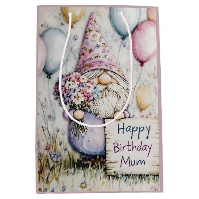 Cute Gnome Birthday Design for Mum Medium Gift Bag (Front)