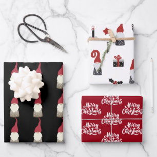 Cute Gnome Black and Red Christmas Wrapping Paper Sheet
