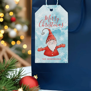 Cute Gnome Blue and Red Merry Christmas Gift Tags
