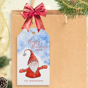 Cute Gnome Blue Red Happy Holidays Christmas Gift Tags