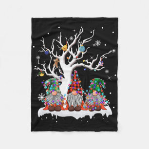 Cute Gnome Buffalo Plaid Christmas Tree Light Ugly Fleece Blanket