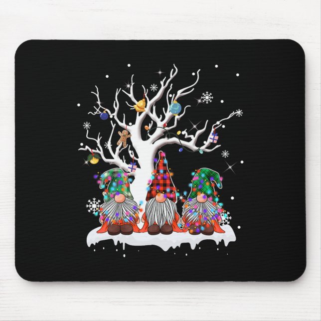 Cute Gnome Buffalo Plaid Christmas Tree Light Ugly Mouse Mat (Front)