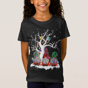 Cute Gnome Buffalo Plaid Christmas Tree Light Ugly T-Shirt