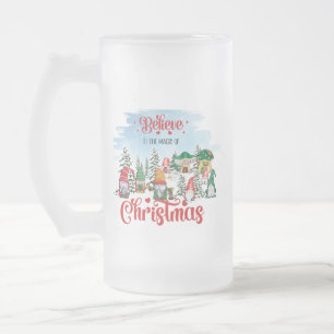 Cute Gnome Celebrating Christmas Holiday Frosted Glass Beer Mug