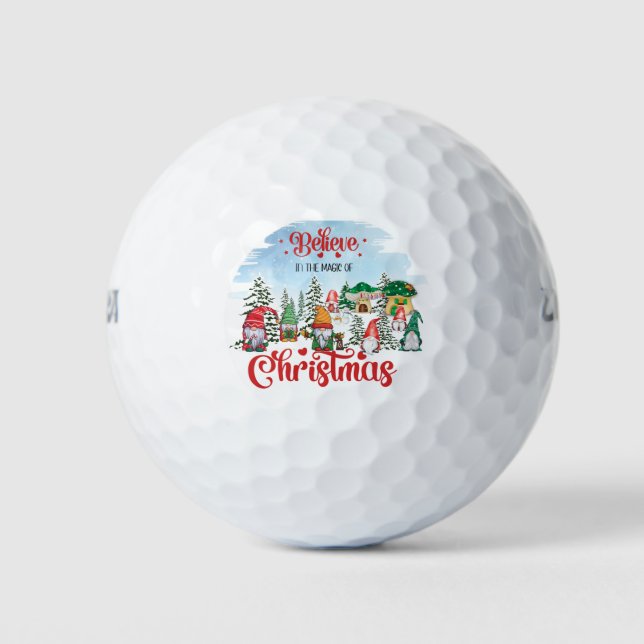Cute Gnome Celebrating Christmas Holiday Golf Balls (Front)