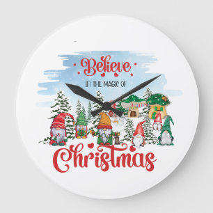 Cute Gnome Celebrating Christmas Holiday Large Clock