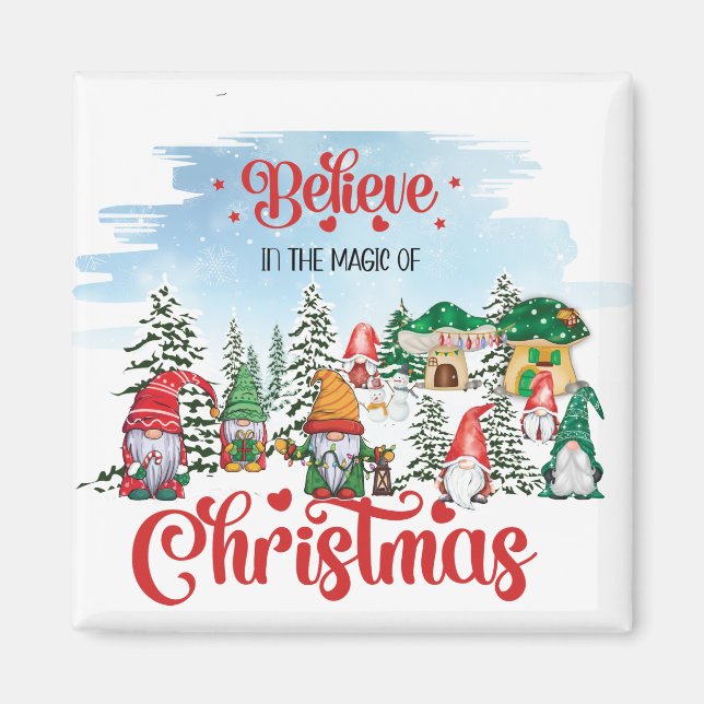 Cute Gnome Celebrating Christmas Holiday Magnet (Front)