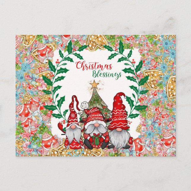 Cute Gnome Christmas Blessings Postcard (Front)
