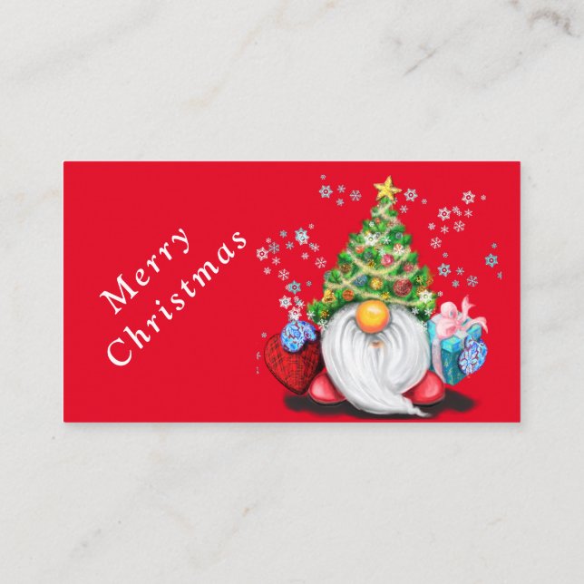 Cute Gnome Christmas Business Card Template (Back)
