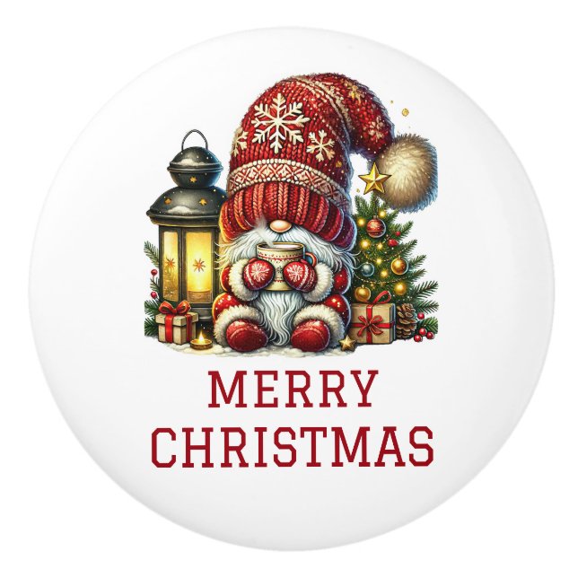 Cute Gnome Christmas Ceramic Knob (Front)