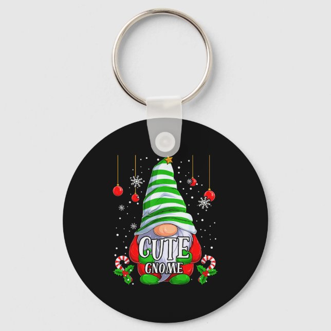 Cute Gnome Christmas Pajamas Matching Family Group Key Ring (Front)