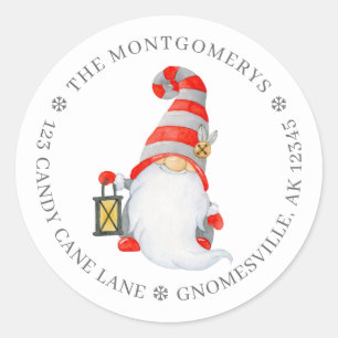 Cute Gnome Christmas Return Address Classic Round Sticker