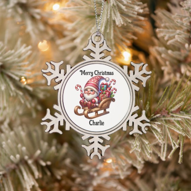 Cute gnome Christmas Snowflake Framed Ornament (Tree)