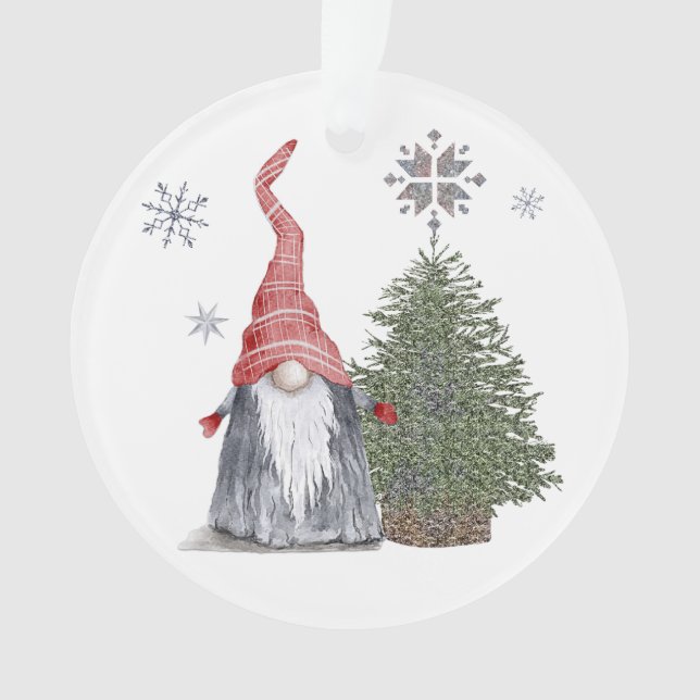 Cute Gnome Christmas Tree Happy Holidays Names Ornament (Front)