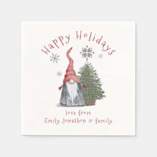 Cute Gnome Christmas Tree Name Happy Holidays Napkin