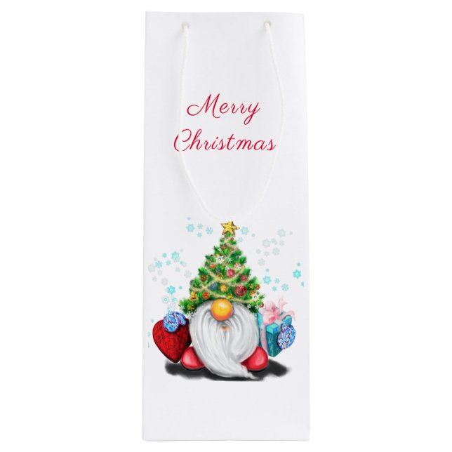 Cute Gnome Christmas Wine Gift Bag (Front)