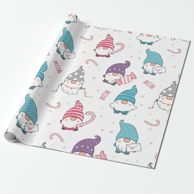 Cute Gnome Christmas Wrapping Paper (Unrolled)