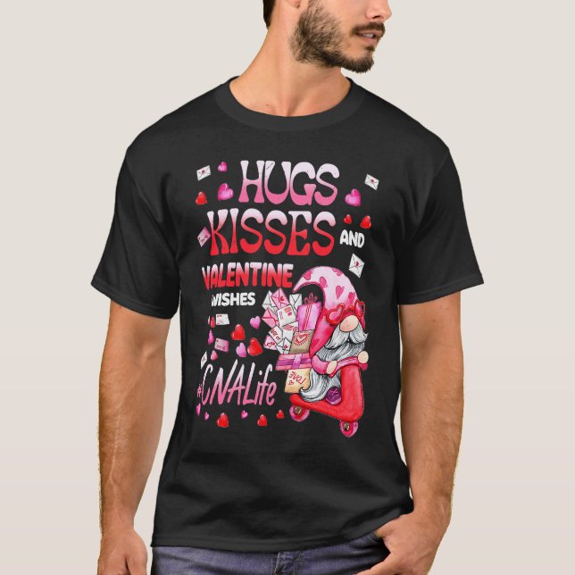 Cute Gnome CNA Life Nurse Hugs Kisses Valentines D T-Shirt (Front)