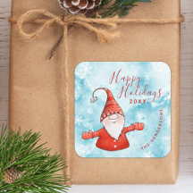 Cute Gnome Coastal Blue Red Happy Holidays