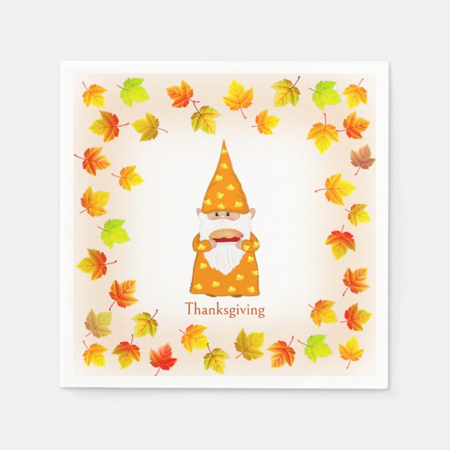 Cute Gnome & Colourful Fall Leaves Napkin (Front)