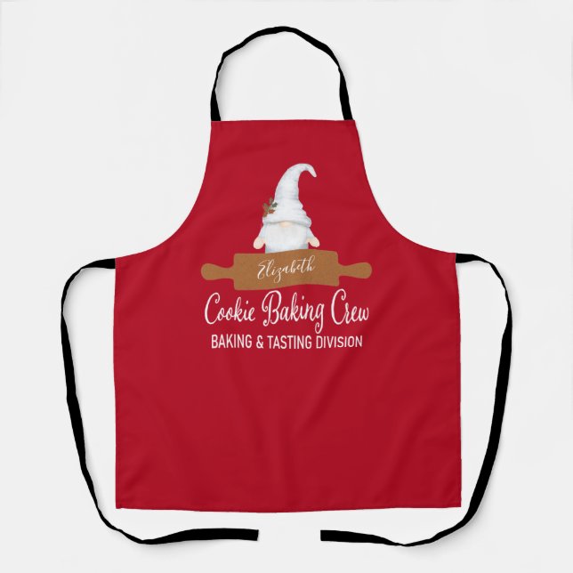 Cute Gnome Cookie Baking Crew Christmas Apron (Front)