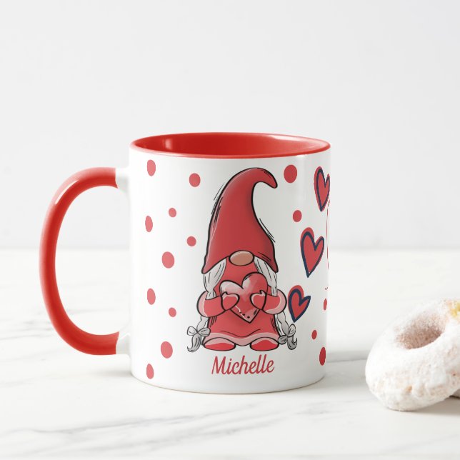 Cute Gnome Couple Name Valentine's Mug (With Donut)
