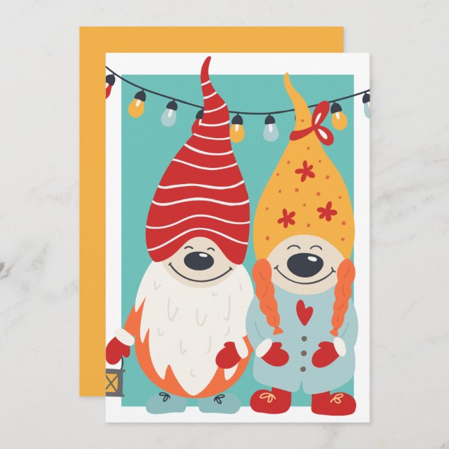 Cute Gnome Couple Personalised Christmas Holiday Card (Front/Back)