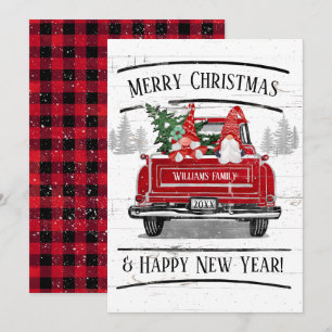 Cute Gnome Couple Vintage Red Truck Christmas Holiday Card