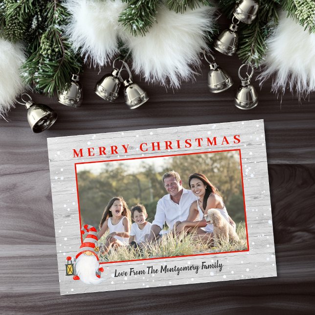 Cute Gnome Custom Photo Rustic Christmas Holiday Card (Cute Gnome Custom Photo Rustic Christmas Holiday Card)