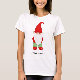 Cute Gnome Dressed in Green and Red T-Shirt