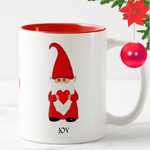 Cute Gnome Dressed in Red with Heart Two-Tone Coffee Mug