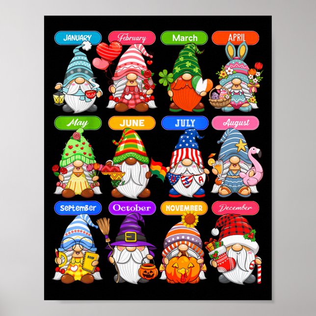 Cute Gnome Every Season Holiday Gnomes 12 Months O Poster (Front)