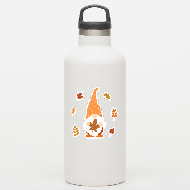 Cute Gnome Fall Falling Leaves Sticker (Waterbottle)