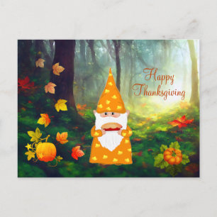 Cute Gnome, Fall leaves and Pumpkins Postcard