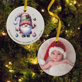 Cute Gnome First Christmas New Baby Photo Ceramic Tree Decoration
