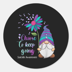 Cute Gnome Flower Suicide Prevention Awareness Mon Classic Round Sticker