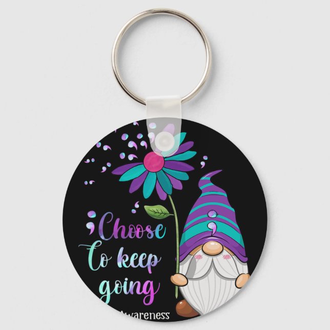 Cute Gnome Flower Suicide Prevention Awareness Mon Key Ring (Front)