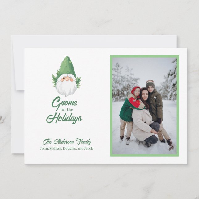 Cute Gnome for the Holidays Family Photo Holiday C Card (Front)