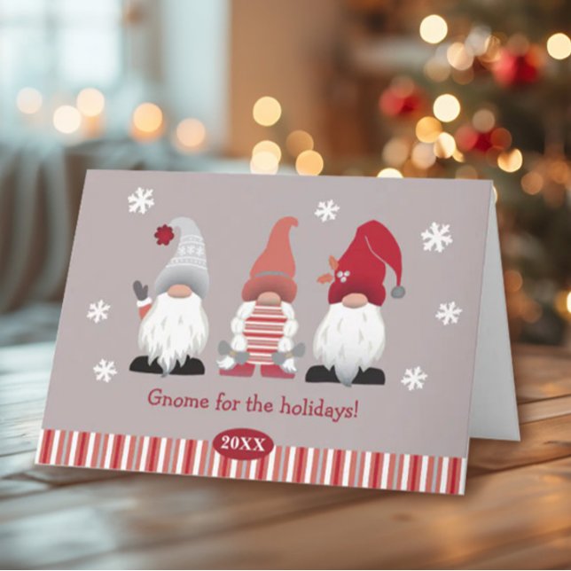 Cute Gnome for the Holidays Nordic Red Pink Grey Card (Creator Uploaded)