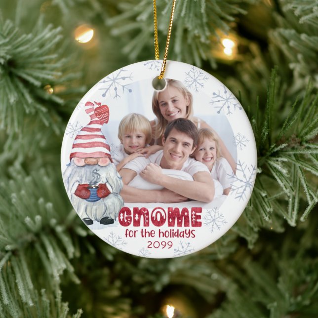 Cute GNOME FOR THE HOLIDAYS Photo Personalized Ceramic Tree Decoration (Tree)