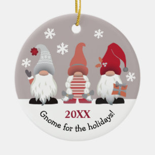 Cute Gnome for the Holidays Red Pink Grey White Ceramic Tree Decoration