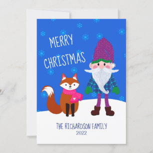 Cute Gnome Fox Snowflakes Merry Christmas Holiday Card