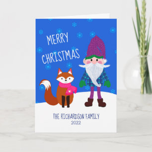 Cute Gnome Fox Snowflakes Merry Christmas Holiday Card