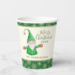 Cute Gnome Green Christmas Paper Cups